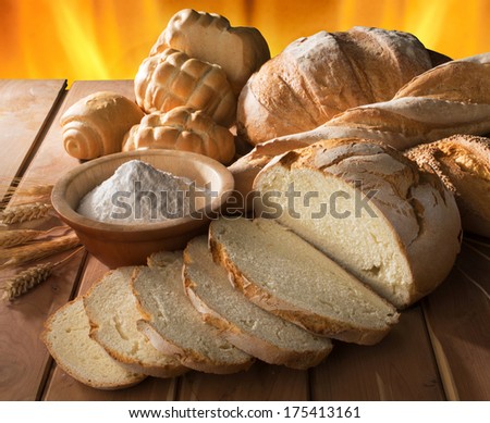Bread and oil on the wooden table
