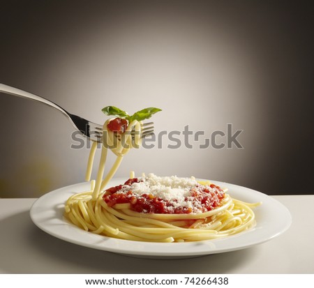spaghetti with tomato sauce with fork