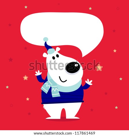 Cute cartoon polar bear with speaking bubble Cute cartoon polar bear with speaking bubble