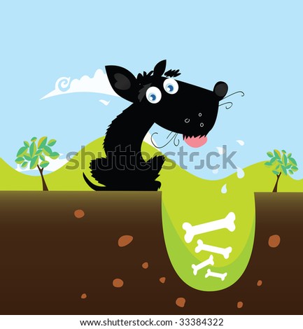 dog bone clipart. stock vector : Black dog with