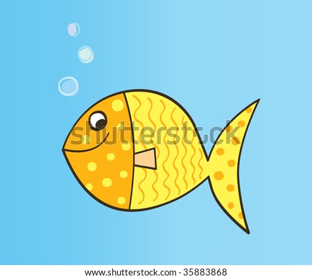 cartoon fish. Cute yellow cartoon fish.