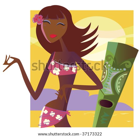 stock vector Hula girl Exotic hawaii girl Vector Illustration of dancing