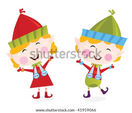 cartoon girl and boy hugging. stock vector : Christmas oy