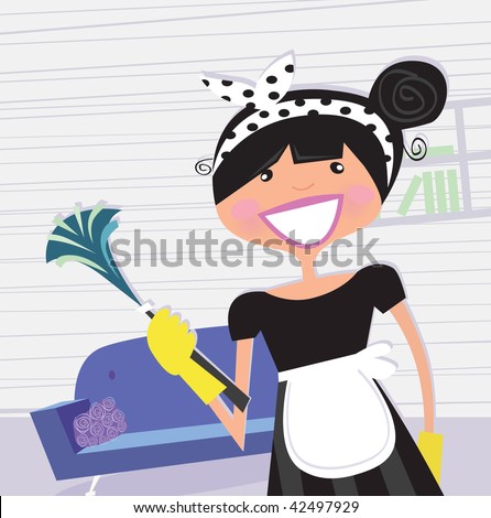 stock vector : Housewife â?? french maid. Cleaning house service or busy mom