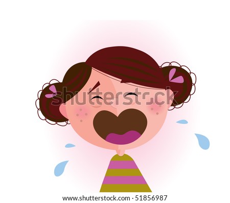 stock vector : Crying baby girl. Crying small child. Vector cartoon 