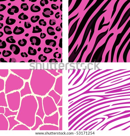 Printable Coloring on Print Patterns Of Tiger  Zebra  Giraffe And Leopard In Pink Color