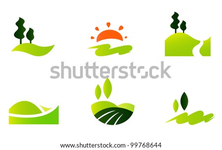 Rolling Hills Icons Isolated On White Stock Vector Illustration
