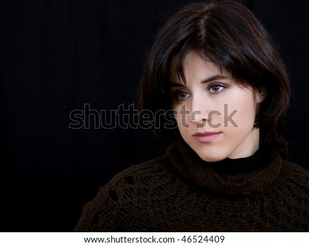 beautiful young woman portrait on a color background