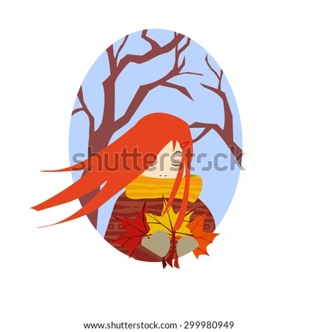 Girl with autumn maple leaves.