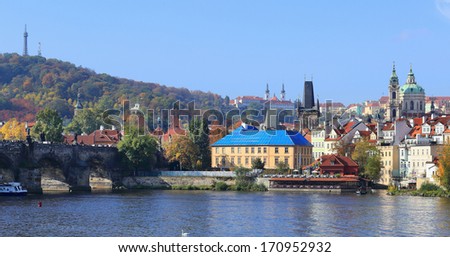 View on the autumn Prague St. Nicholas' Cathedral, Czech Republic