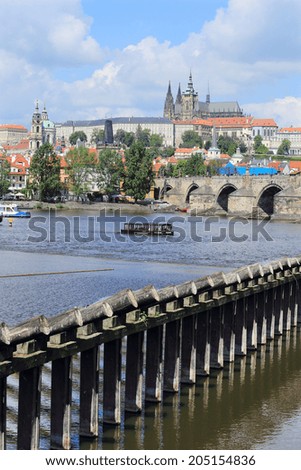 View on the spring Prague gothic Castle with the Charles Bridge, Czech Republic