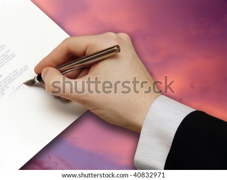 Signature of Business Contract on the red Sky