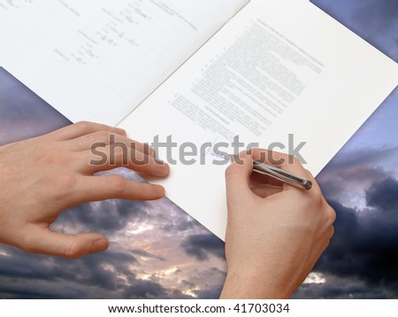 Signature of Business Contract on the dramatically Sky