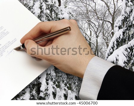 The Signature of Business Contract on the snowy Background
