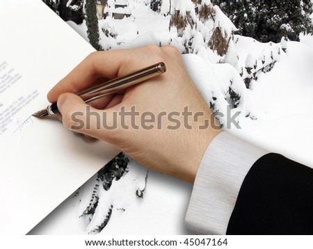 The Signature of Business Contract on the snowy Background