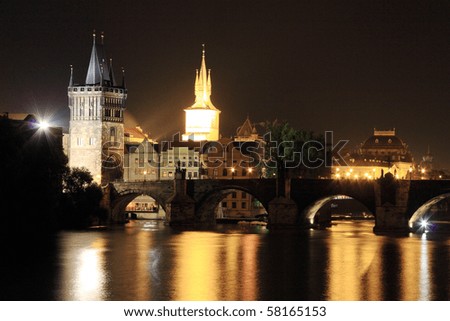 Prague Old Town with the Bridge Tower and Charles Bridge in the Night