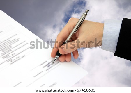 The Signature of Business Contract on the cloudy Sky