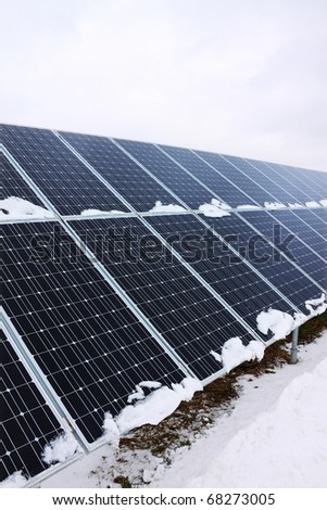 Detail of the Solar Power Station in the snowy Nature