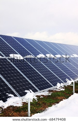Solar Power Station in the snowy Nature