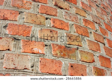 Closeup of an old brick stack wall of boiler house