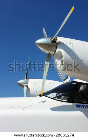 Aircraft propellers against a blue sky