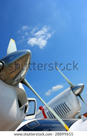 Aircraft propellers against a blue sky