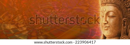 Wide psychedelic background with partial Golden Buddha head on right side