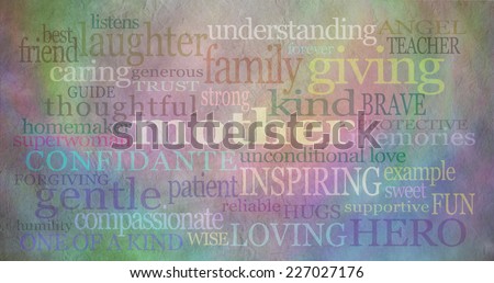 Mother\'s day background banner  -   Background with rustic parchment effect and loving words surround the main word \'mother\' and pastel coloring