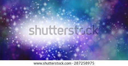 Special Occasion Glittery Bokeh background banner - blue green and purple bokeh effect background banner with sparkles arranged around an off center white graduated ellipse with plenty of copy space