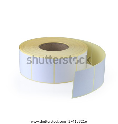 Sticky label roll on white background.