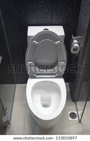 clean white toilet with open cover