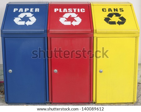 different color containers for garbage recycling