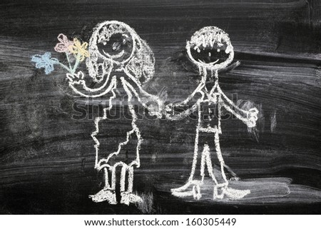 simple children chalk drawing of happy couple