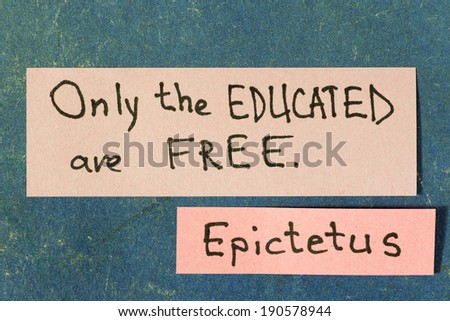 famous Epictetus quote interpretation with sticker notes on vintage carton board