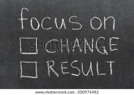 focus on change or result phrase with two empty check-boxes handwritten on blackboard