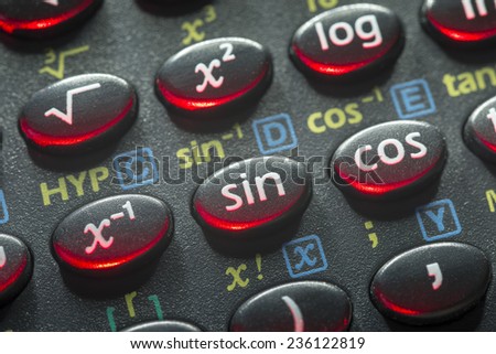 trigonometry push buttons of scientific calculator with focus on sin button