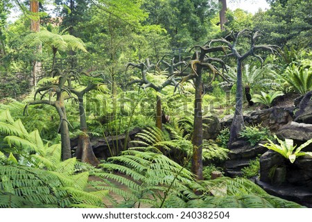 prehistoric landscape with scenic stone trees in Singapore Botanical garden