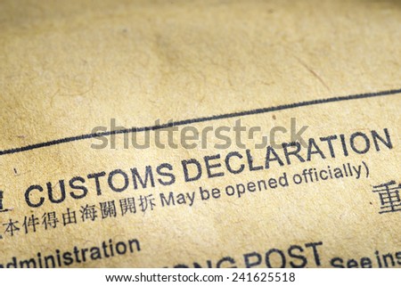 fragment of customs declaration document printed on postal envelope