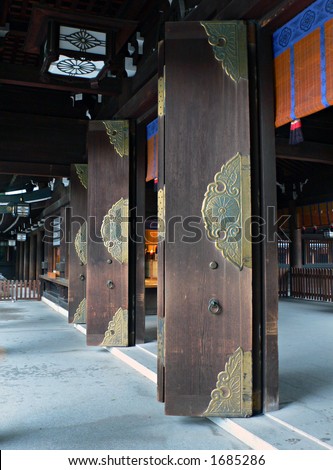 open doors in japanese temple, Tokyo Japan