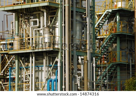 highly detailed industrial background of heavy industry chemical factory