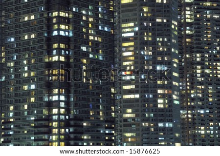 highly-detailed night windows pattern of modern metropolis, Tokyo, Japan