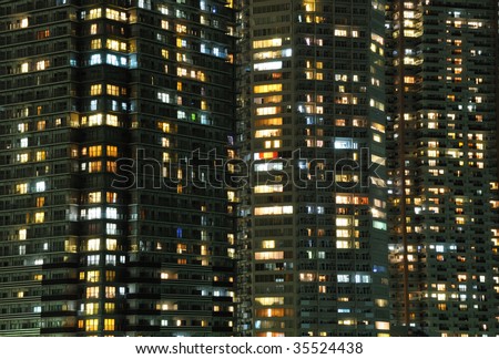highly-detailed night windows pattern of modern metropolis, Tokyo, Japan