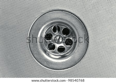 metallic water drain close-up; focus on drain holes