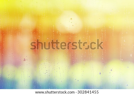 Raindrop on glass with colorful blur background