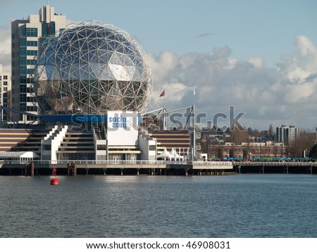 VANCOUVER - FEB 15: The world of science, a city icon besides the Olympic village welcomes fans and athletes to the Vancouver 2010 Olympic Games in Vancouver British Columbia Canada, February 15 2010