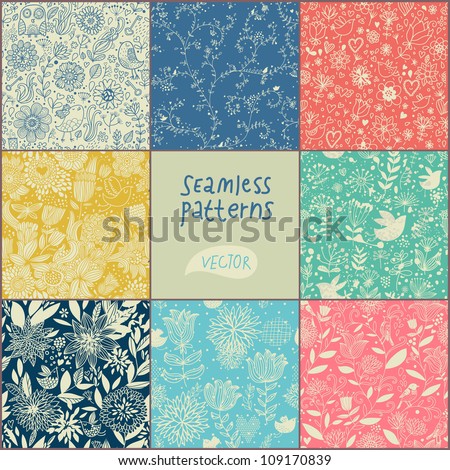 Seamless vector floral pattern set Seamless vector floral pattern set