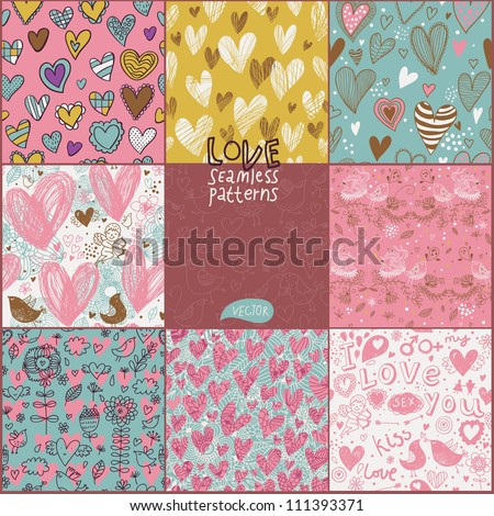 Romantic seamless patterns Vector set Cartoon patterns for cute wallpapers Romantic seamless patterns Vector set Cartoon patterns for cute wallpapers