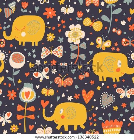 Cartoon orange elephants in flowers with butterflies Seamless pattern can be used for wallpapers pattern fills web page backgrounds surface textures Gorgeous childish seamless background Cartoon orange elephants in flowers with butterflies Seamless pattern can be used for wallpapers pattern fills web page backgrounds surface textures Gorgeous childish seamless background