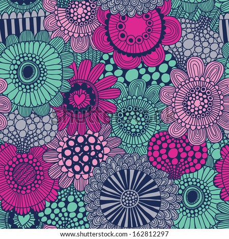 Stylish bright seamless pattern made of gorgeous flowers. Spring vector background. Seamless pattern can be used for wallpapers, pattern fills, web page backgrounds, surface textures.