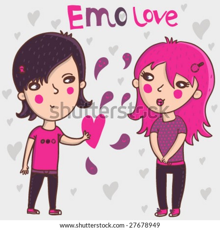 stock vector : Emo teens in love - cartoon vector illustration